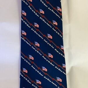 Patriotic Blue Tie with American Flag Design, Silk